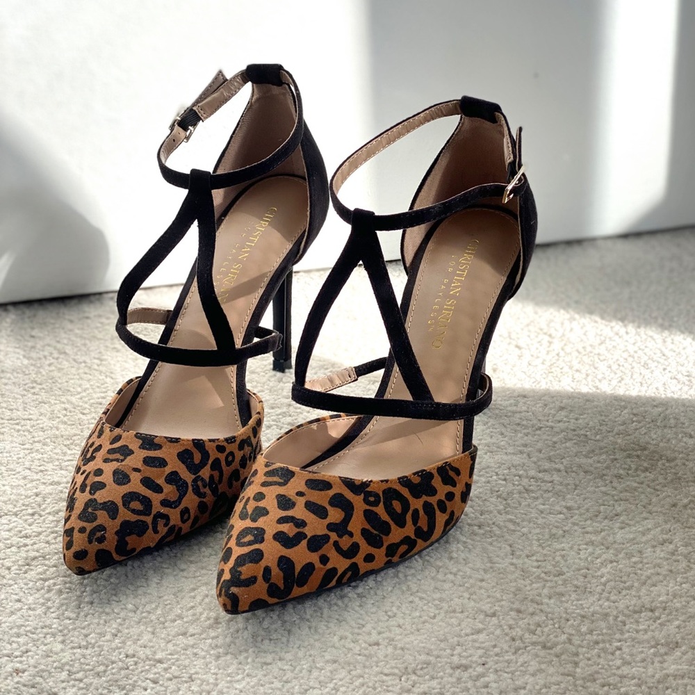 Leopard Print Pointed Toe Shoes With Strap Detail - image 1